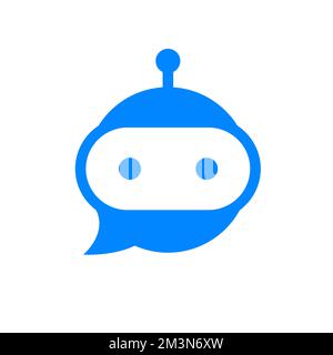 Chatbot icon. Bot sign design. Chat bot logo concept. Robot head in speech bubble. Online customer support service bot. Modern flat illustration Stock Vector