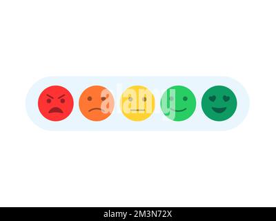Feedback with funny flat style emoji emoticon smiley icons. Level of satisfaction rating. Feedback in form of emotions. Vector illustration Stock Vector