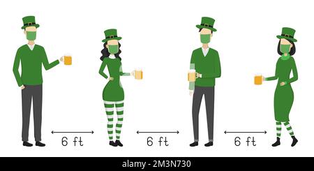 Social distancing 6 feet on St. Patrick's Day. Poster. Vector illustration. Stock Vector