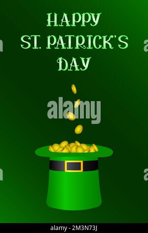 saint patricks day card with treasure of leprechaun, pot full of golden ...