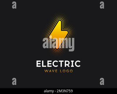 Electric wave logo concept. Lightning sign with waves. Electricity power logotype. Flash logo design template. Lightning bolt with waves. Vector logo Stock Vector