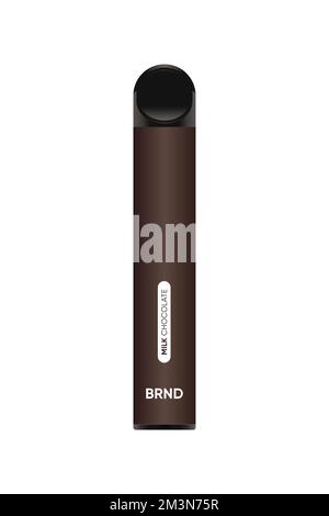 Electronic cigarette vector illustration. E-Cigarette in brown color. Smoking accessory with Milk Chocolate flavour. POD system vape. Vector Stock Vector