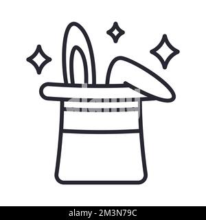 Magic icon. Trick line icon. Outline wizard symbol design. Cute rabbit in hat. Miracle icon concept. Wizard's hat with a rabbit ears. Vector icon Stock Vector