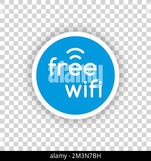 Free WiFi sign on transparent background. Simple round Wifi sticker with shadow. Vector illustration Stock Vector