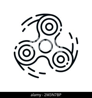 Fidget spinner icon in move. Finger spinner linear logo design. Creative symbol drawn with outline lines in motion. Vector illustration Stock Vector