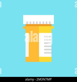 Pill bottle flat icon. Prescription capsule drug icon. Capsules container icon. Tablets bottle icon. Vector illustration Stock Vector