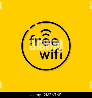 Free Wifi sign on yellow background. Black circle icon with text. Vector element Stock Vector