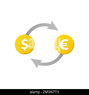 Money exchange icon. Dollar and euro cash transfer symbol. Currency exchange sign design. Vector flat style illustration on white background Stock Vector