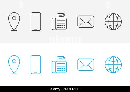 Contact information simple thin line icons. Quality symbols and sign web collection, business card icons. Vector outline elements Stock Vector