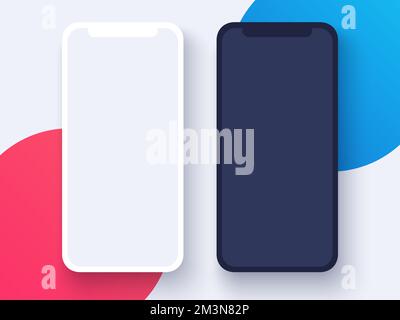 Smartphone mockup with blank screen on modern creative background. Vector illustration for web, game and application presentation Stock Vector