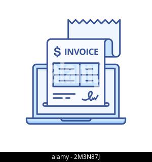 Invoice icon. Online bill payment on laptop. Digital receipt icon. Electronic financial invoice bill. Vector flat line business icon Stock Vector