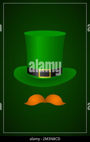 ST PATRICKS DAY vertical banner with leprechaun hat and mustache. Vector illustration. Stock Vector