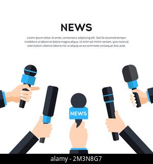 Interview concept with microphones on white background. Newsmakers