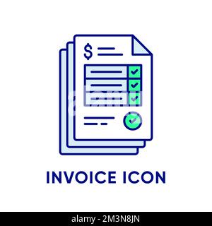 Invoice icon. Stack of paper documents with checked checkboxes. Payment and bill invoice. Order symbol concept. Tax sign design. Vector icon Stock Vector