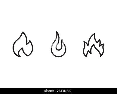 Fire flames outline icon set. Different flat line flame symbols. Vector stroke icons Stock Vector