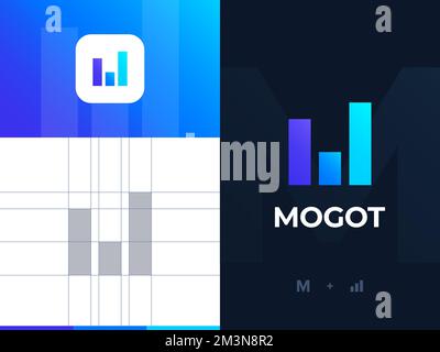 M growth graph logo design. Creative minimalistic letter M symbol. Graphic alphabet symbol for corporate business identity. Vector logo Stock Vector