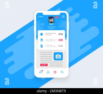 Social media profile page on mobile phone. Person social media profile on smartphone. Vector illustration in flat design style Stock Vector