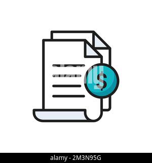 Invoice icon. Bill paid symbol. Tax form outline icon. Paper document with money sign. Vector illustration in flat line style Stock Vector