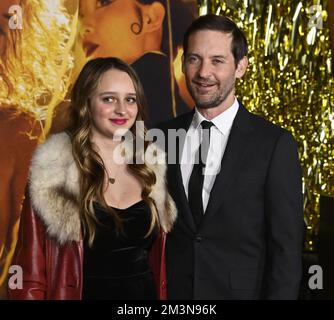 Los Angeles, United States. 15th Dec, 2022. Cast member Tobey Maguire and his daughter Ruby Sweetheart Maguire attend the premiere of the motion picture dramatic comedy 'Babylon' at the Academy Museum of Motion Pictures on Thursday December 15th, 2022. Storyline: A tale of outsized ambition and outrageous excess, it traces the rise and fall of multiple characters during an era of unbridled decadence and depravity in early Hollywood. Photo by Jim Ruymen/UPI Credit: UPI/Alamy Live News Stock Photo