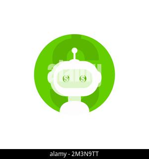 Money robot icon. Trade bot symbol. Currency exchange bot icon. Money chatbot illustration. Online support service robot. Vector illustration Stock Vector