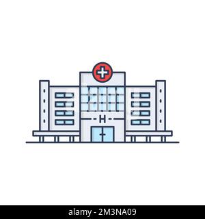 Hospital icon. Medicine building. Medical center sign concept in flat line style. Private clinic symbol. Vector modern illustration isolated on white Stock Vector