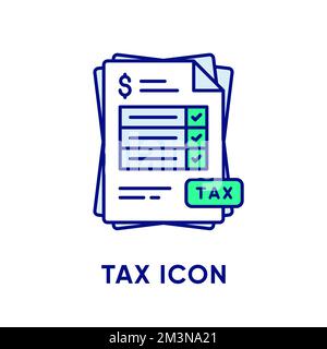 Tax icon. Stack of paper documents with checked checkboxes and tax sign. Payment and bill invoice. Order symbol concept. Vector tax return sign design Stock Vector