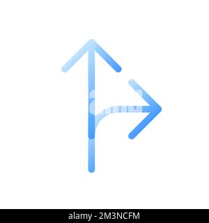 Straight and turn right traffic sign flat gradient two-color ui icon Stock Vector