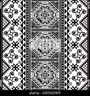 Ukrainian Easter eggs  Pysanky vector seamless folk art vecrtical pattern - Hutsul traditional geometric design in black and white Stock Vector