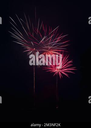 bright vibrant fireworks against a black sky Stock Photo