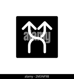 Highway intersection ahead arrows black glyph ui icon Stock Vector