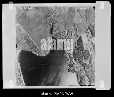 Properties near Whalom Lake, Elm Street, Prospect Street and Laurel Lane , Land subdivision, Lakes & ponds. Lunenburg Massachusetts 1950 Aerial Mapping Stock Photo