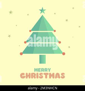 Merry Christmas Flat Tree Greeting Celebration Vector Illustration Stock Vector