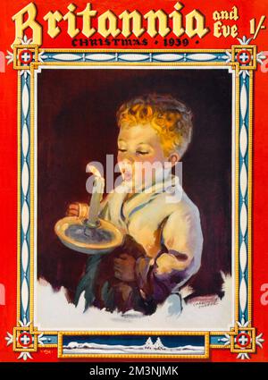 Front cover of Britannia and Eve magazine, December 1939 featuring an illustration of a sweet little boy blowing out a candle.     Date: 1939 Stock Photo