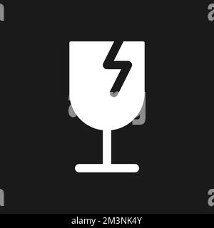 Broken wineglass dark mode glyph ui icon Stock Vector