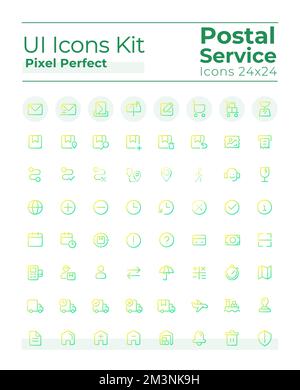 Postal service pixel perfect gradient linear ui icons set Stock Vector