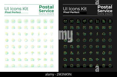 Postal service pixel perfect gradient linear ui icons set for dark, light mode Stock Vector