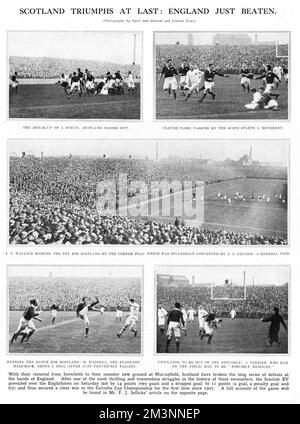 Scotland triumphs over England in the Calcutta Cup championship, during the opening match for the newly built Murrayfield stadium which was inaugurated in March 1925.     Date: 1925 Stock Photo