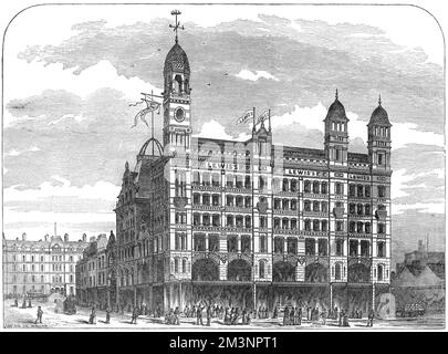 An advertisement for Lewis department store, in Ranelagh Street, Liverpool.     Date: 1883 Stock Photo