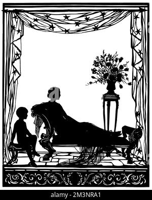 Silhouette of Lady Diana Cooper with her son Stock Photo