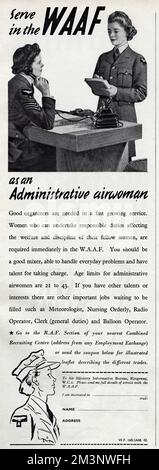 Advert for recruiting women for the WAAF 1942 Stock Photo