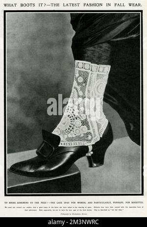 A fleeting fashion of 1913, spats for ladies and in this case, one made from lace. Stock Photo