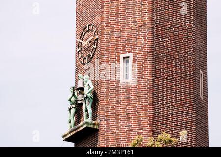 29 July 2022, Cologne, Germany: Neuerburg Haus historical landmark with brick clocktower Stock Photo