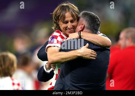 File photo dated 09-12-2022 of Croatia manager Zlatko Dalic (right) who is hopeful the World Cup third-place play-off will not be the last game at a major tournament for his captain Luka Modric (left). Issue date: Friday December 16, 2022. Stock Photo