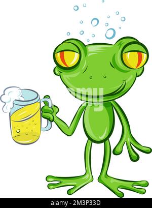 frog cartoon enjoy a glass of beer. isolated on white Stock Vector
