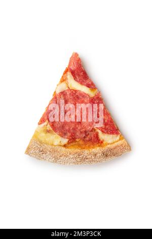 Levitating slice of pepperoni pizza on a white isolated background Stock Photo