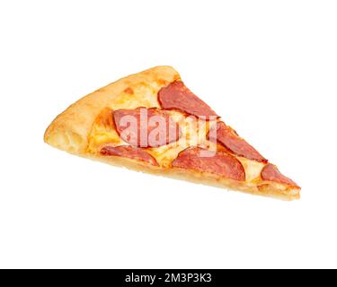 Levitating slice of pepperoni pizza on a white isolated background Stock Photo