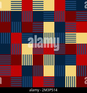 Modern vector abstract seamless geometric pattern with squares and striped squares . Punchy bright colored simple shapes mosaic background. Stock Vector