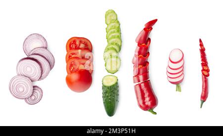 Sliced vegetables on a white isolated background Stock Photo