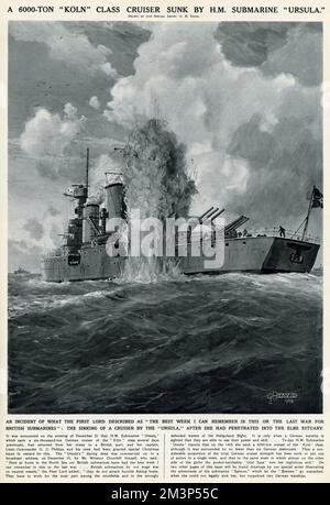 British submarine sinks German cruiser by G. H. Davis Stock Photo