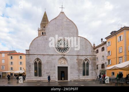 Muggia, Italy (8th December 2022) - The antique church of Saints John and Paul (santi Giovanni e Paolo) in central Piazza Marconi Square Stock Photo